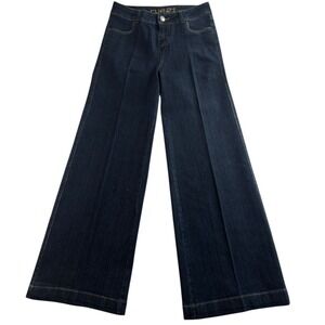 Rue21 Wide Leg Jean Women/Jrs. Flare Dark Wash Gold/White Stitching Y2K Boho 5/6